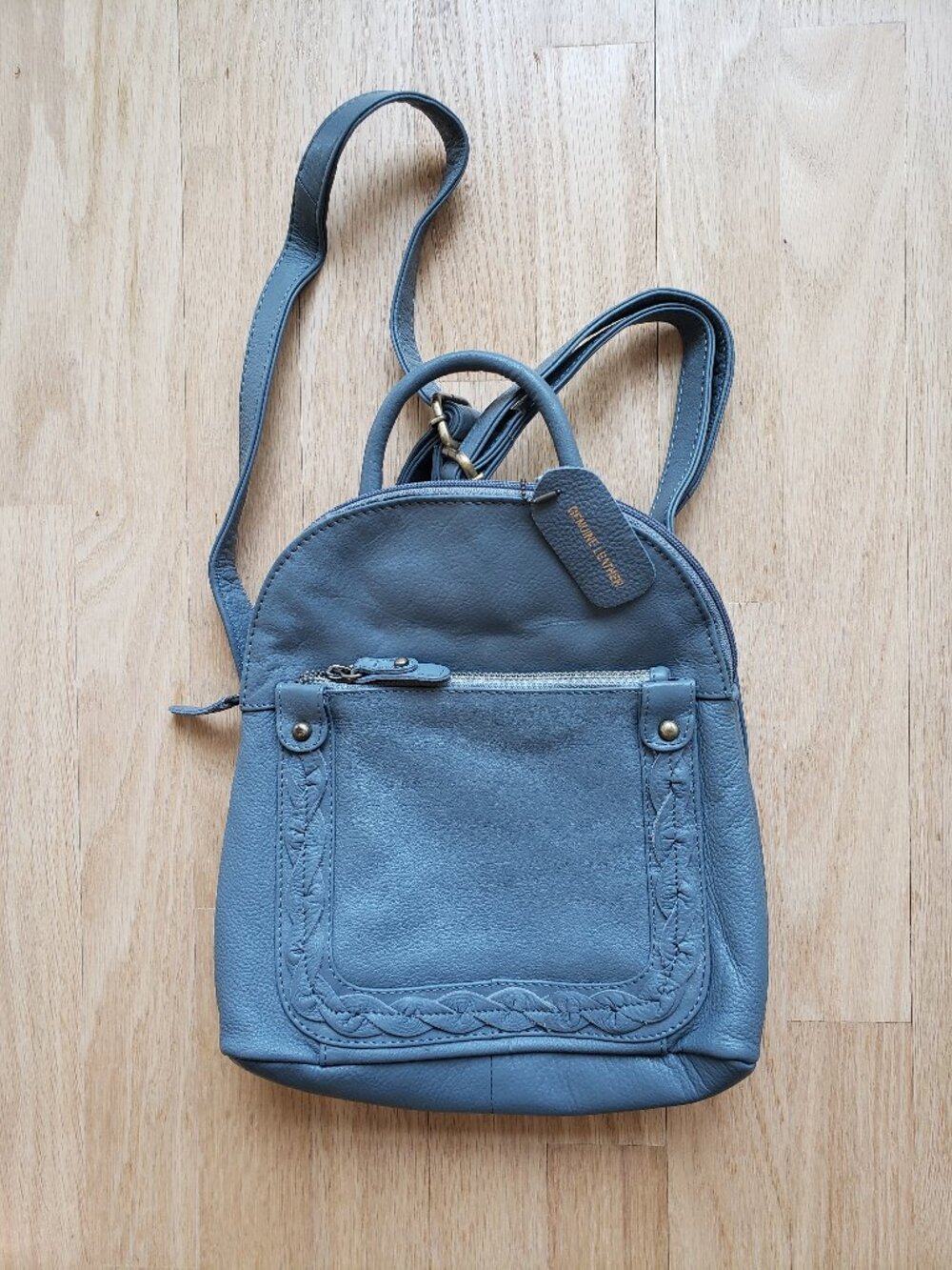 Genuine Leather Great American Leatherworks Gray Small Backpack Purse - New